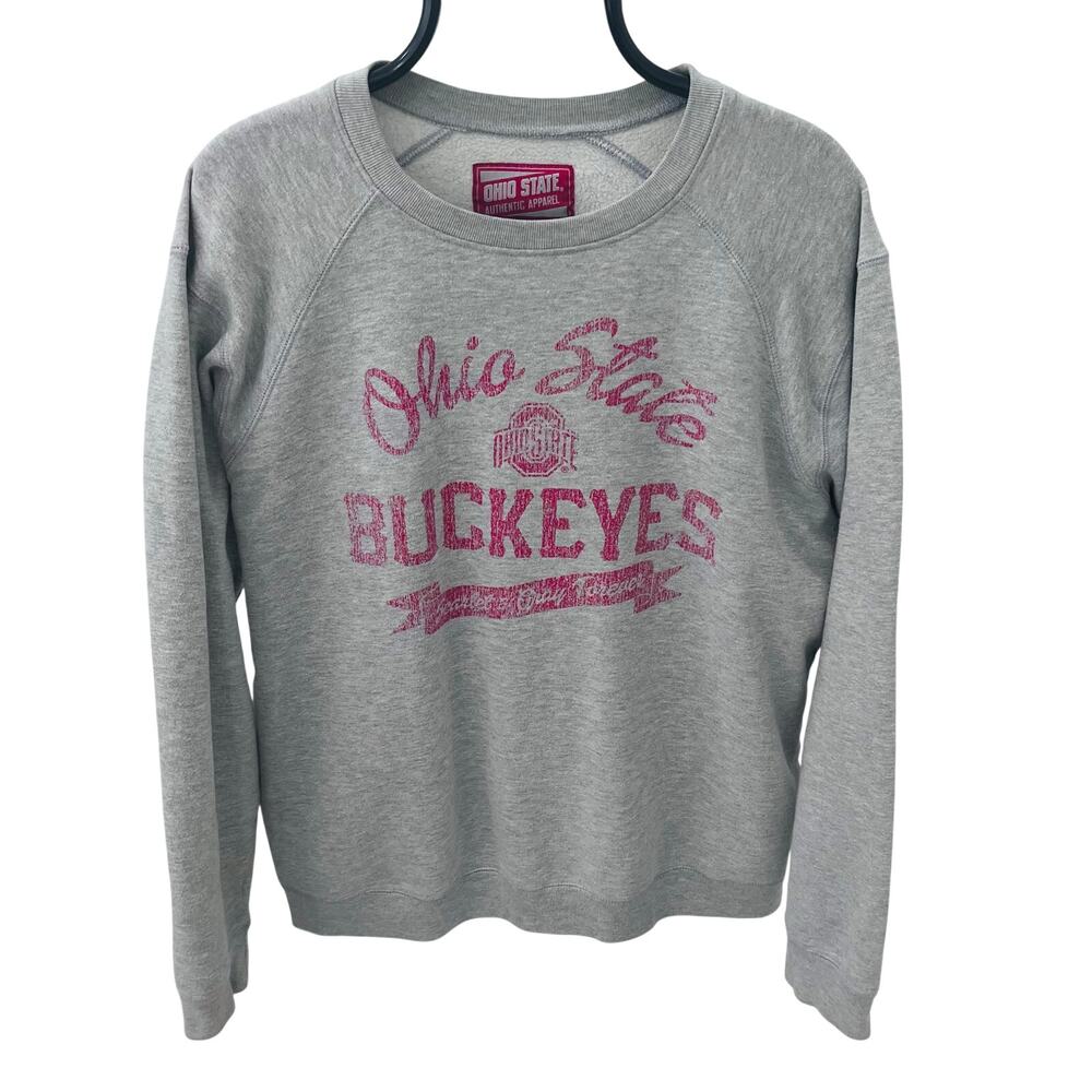 VTG Ohio State Buckeyes Crewneck Sweatshirt Large Gray Distressed Raglan OSU